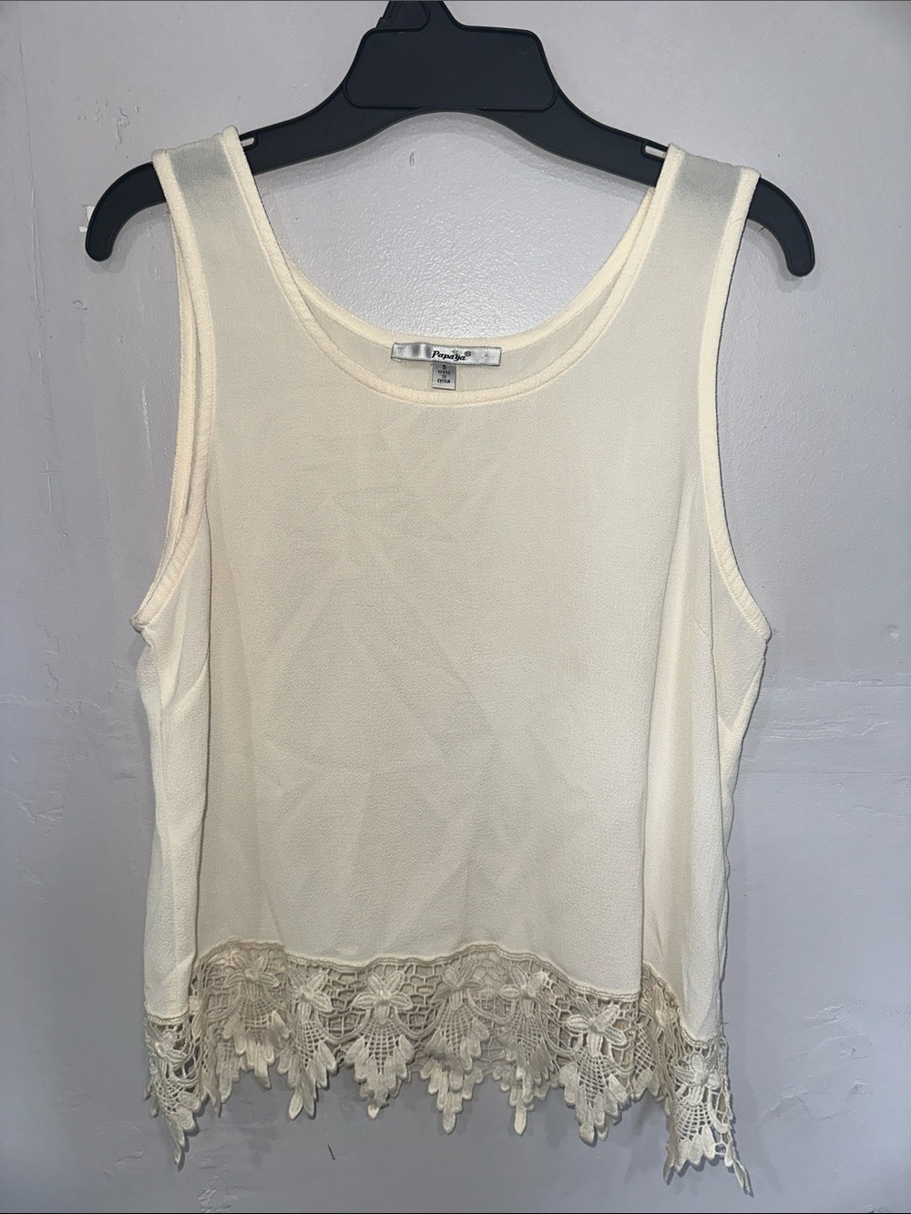 Papaya Cream Crochet-Hem Tank Top